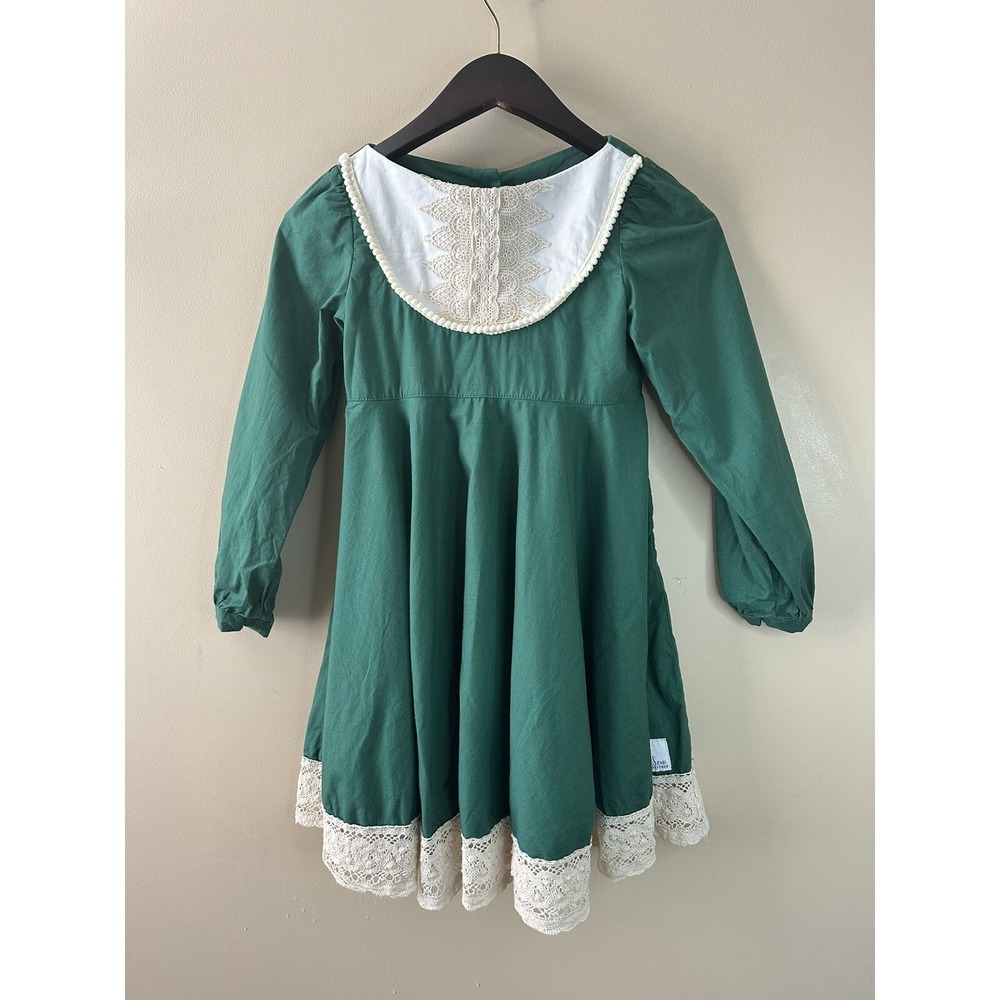 Custom Made Girls Size 8 Green Ivory Trim Christmas Holiday Dress Fall Classic